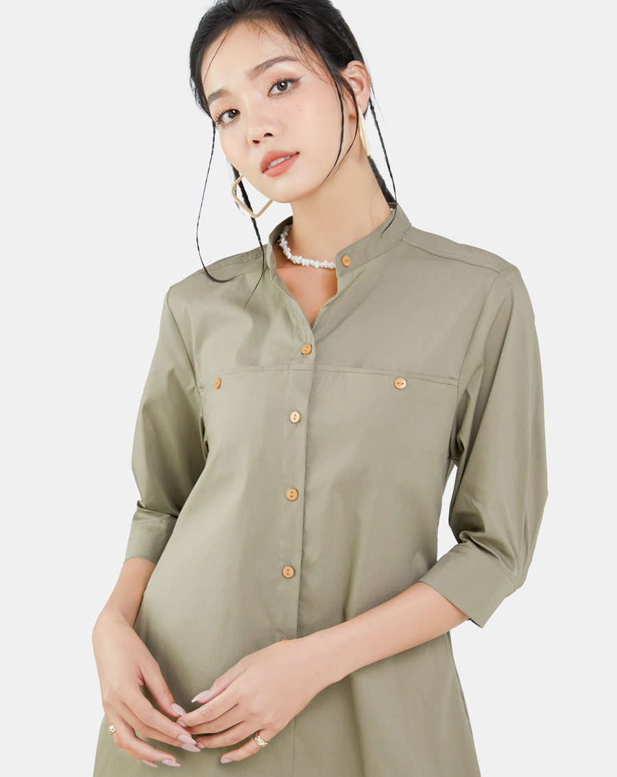 Đầm sơ mi nữ thời trang juno dáng lửng tay dài jndlu020