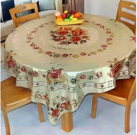 Khăn trải bàn nhũ vàng- Khăn trải bàn tròn 1m5 và 1m8- Khăn trải bàn cho không gian nhà thêm sang trọng