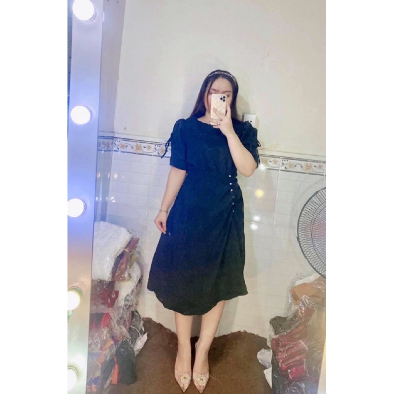 (ĐẦM BIGSIZE SIZE 50KG ĐẾN 90KG) đầm rút eo chất nhung cổ tròn đi tiệc