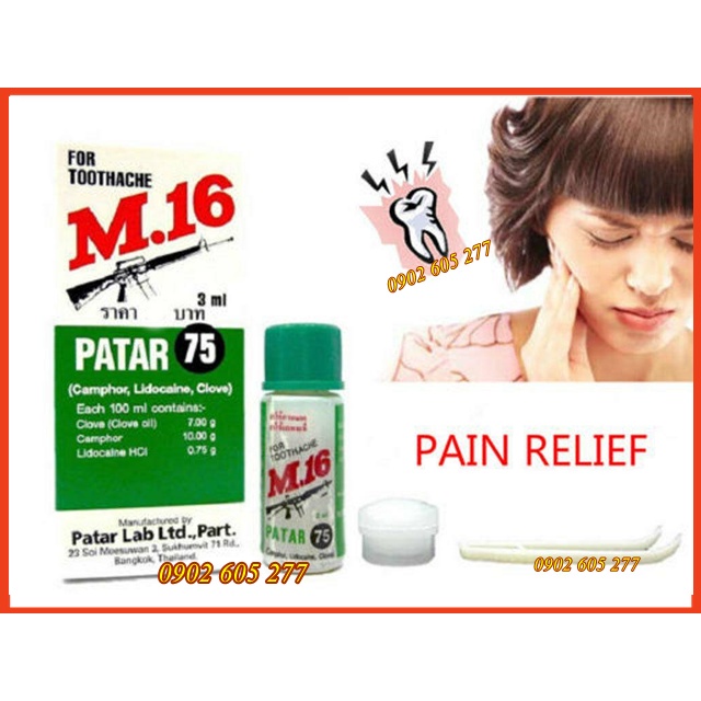 Dầu Giảm Đau Nhức Răng Patar 75 M16 Thái Lan 3ml