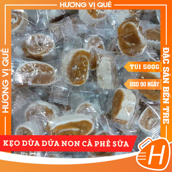 Kẹo Dừa Dứa Non Cà Phê Sữa - Túi 500g - Đặc Sản Bến Tre