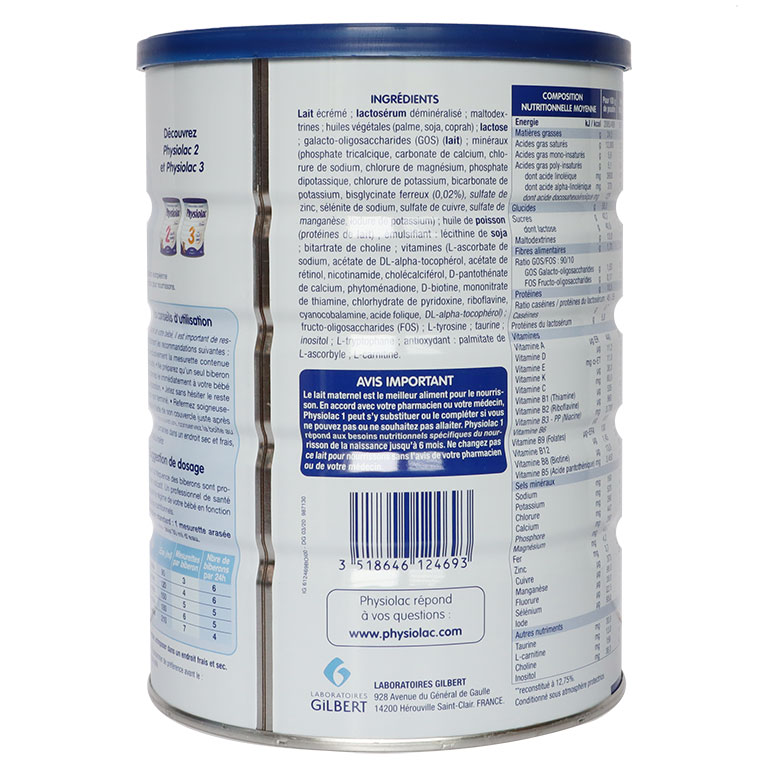 Sữa bột Physiolac số 3 (1-3 Tuổi) 900g Mới