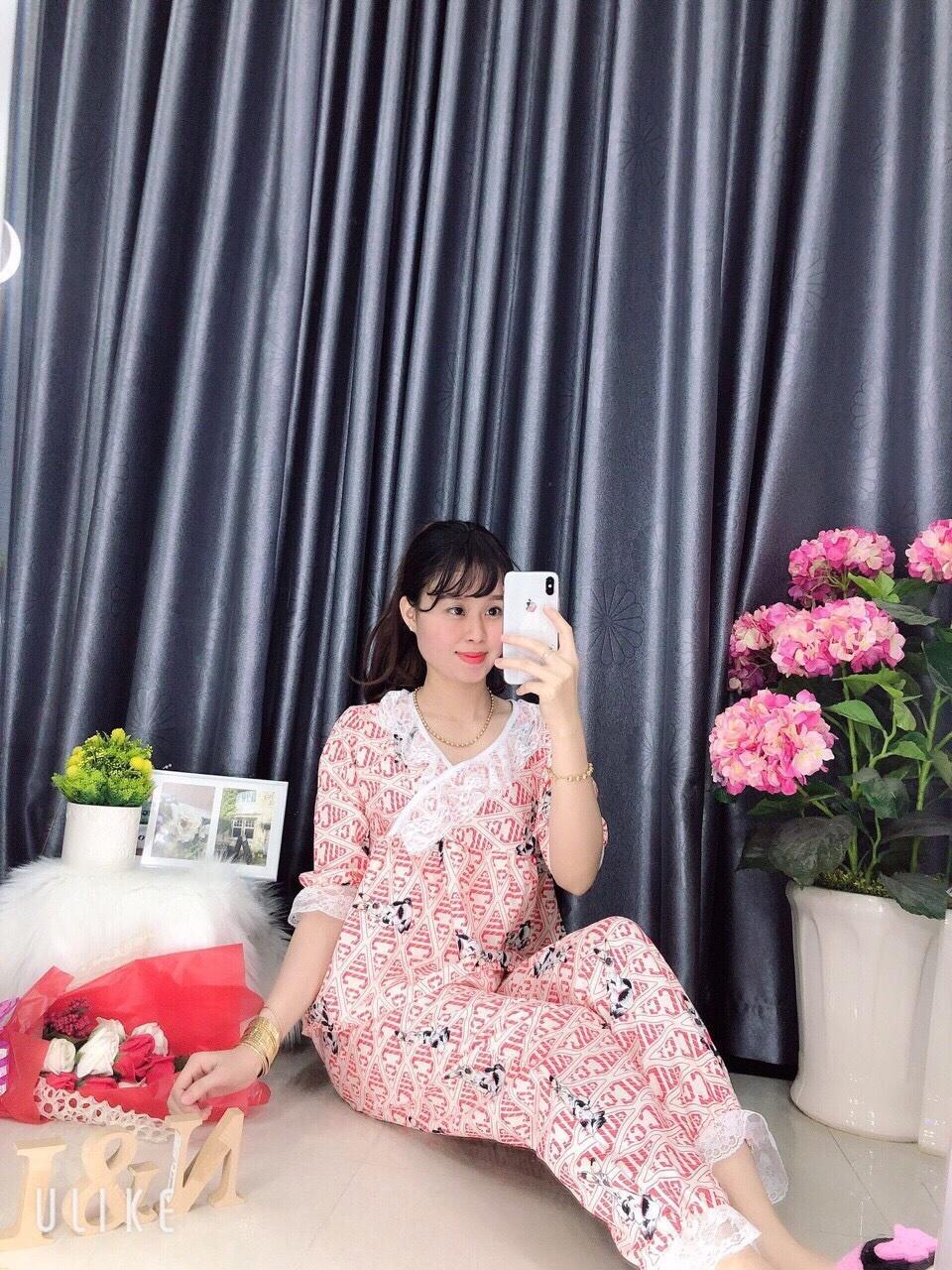 [HCM]Set Đồ Bộ Nữ  Tay Ngắn Quần Dài Phi Lụa Phối Ren trắng Siêu Sang