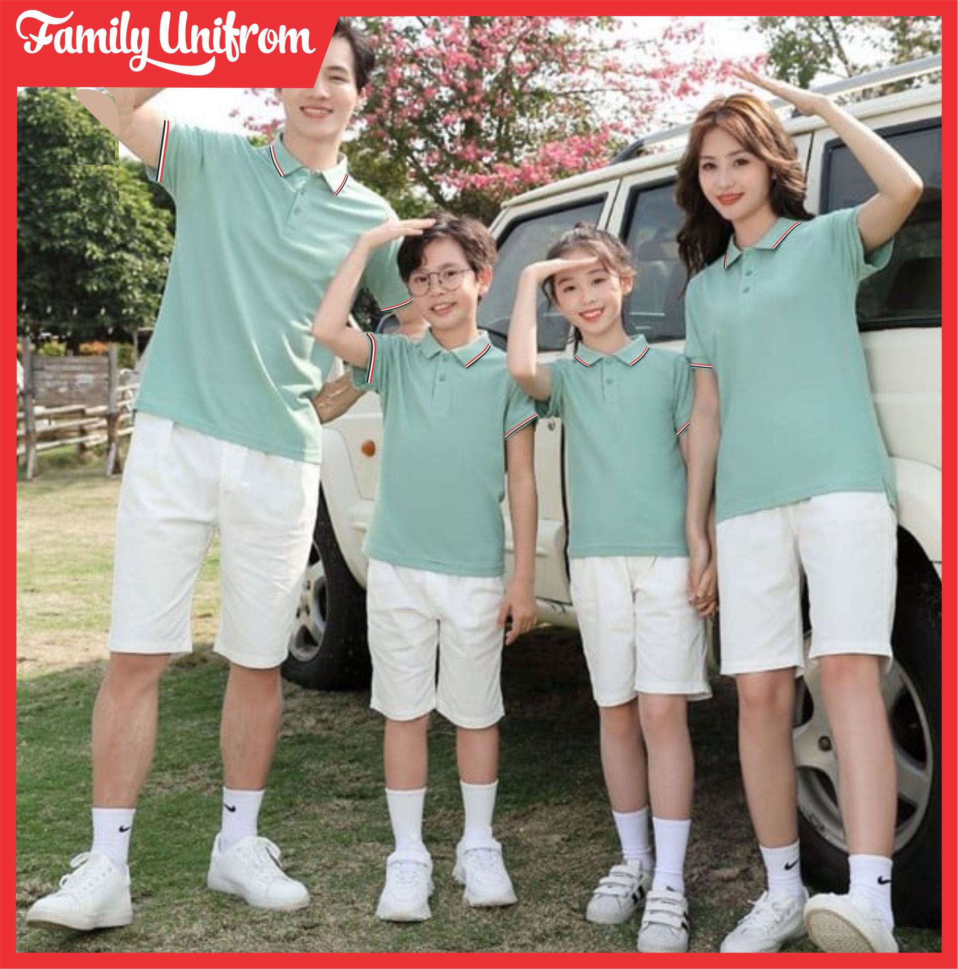 Áo gia đình có cổ Áo thun polo Màu Xanh có đủ size 6-95kg