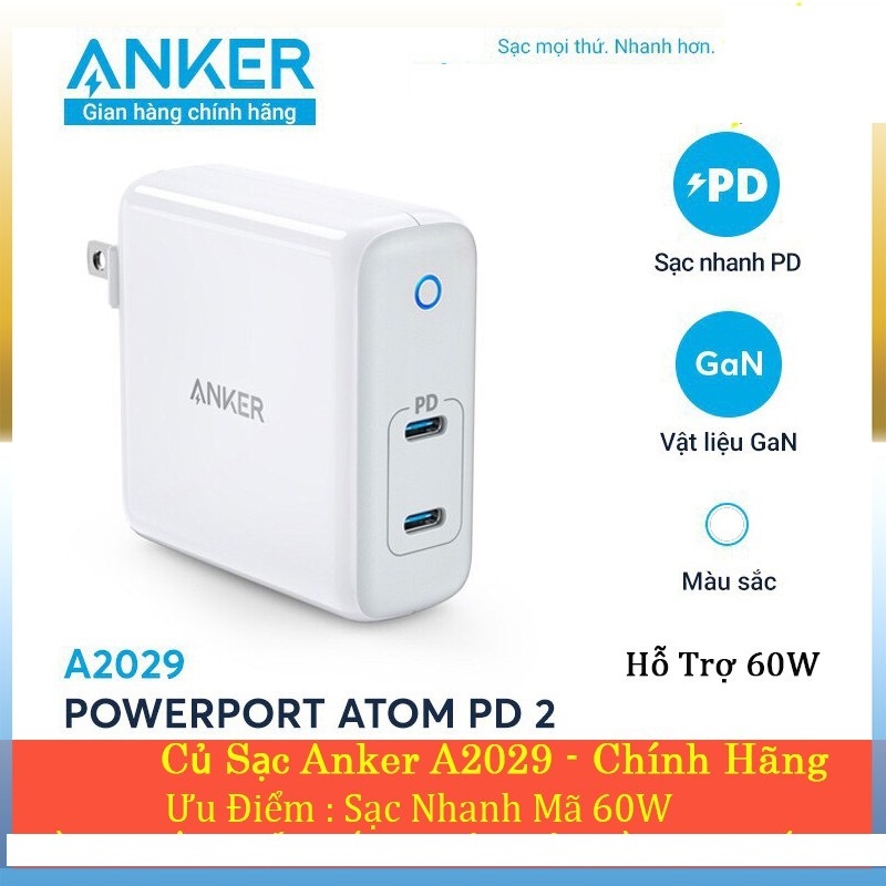 củ sạc nhanh ANKER PowerPort Atom PD 2 A2029 60W