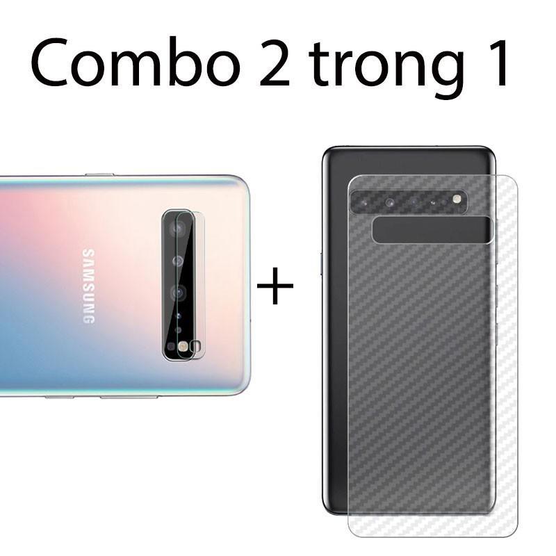 Combo 2 miếng dán camera Samsung S10 5G và 2 miếng decal vân carbon mặt sau