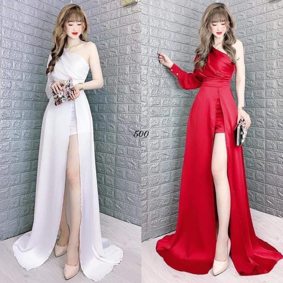 [HCM]Đầm Xòe Dự Tiệc Lệch Vai Xẻ Đùi