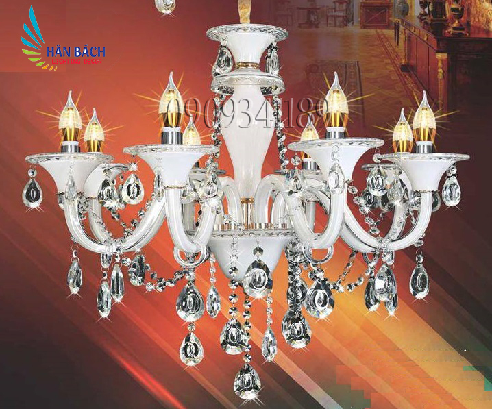 Đèn chùm nến pha lê hiện đại - đèn chùm phòng khách - đèn gắn trần