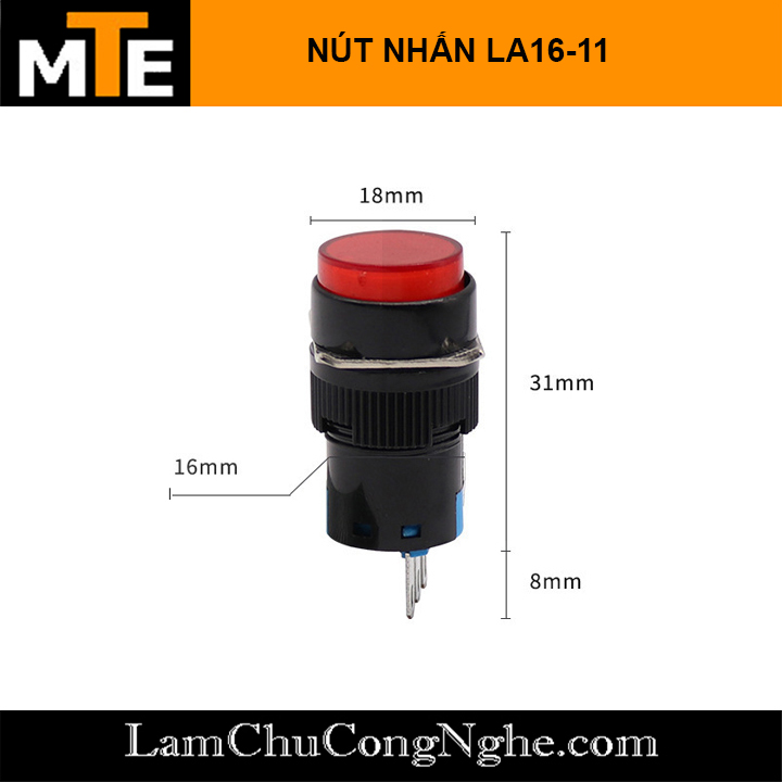 Công tắc nút nhấn LA16-11 16mm 3 chân tròn