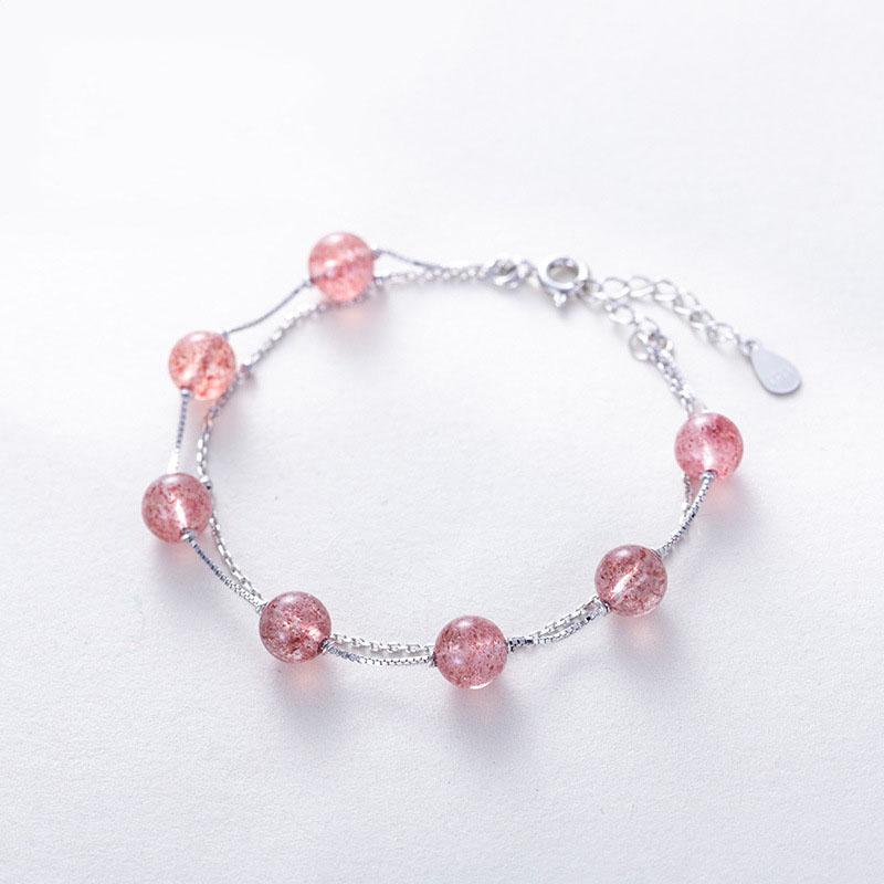 Lắc Tay Bạc S925 Thạch Dâu Tây Ưu Linh Tự Nhiên LTT10 Bảo Ngọc Jewelry