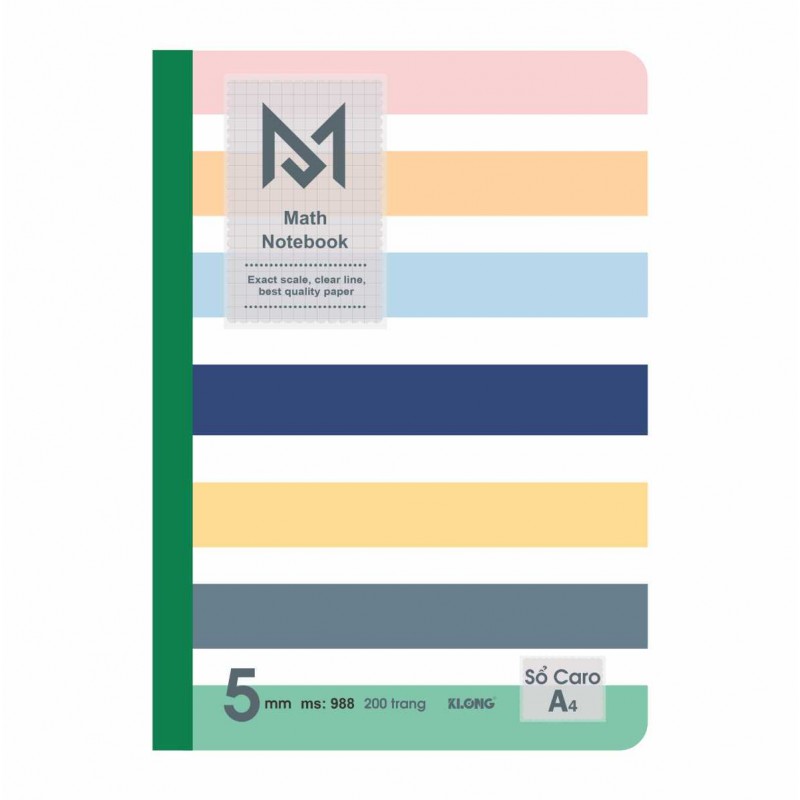 Sổ Caro may dán gáy A4 Math Notebook Klong 200 trang MS 988-VPP KLONG
