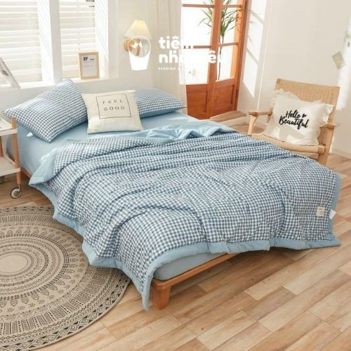 Bộ Chăn Ga Gối Cottton Tici  Đủ Size Set 4 Món Basic Vintage Caro Cao Cấp