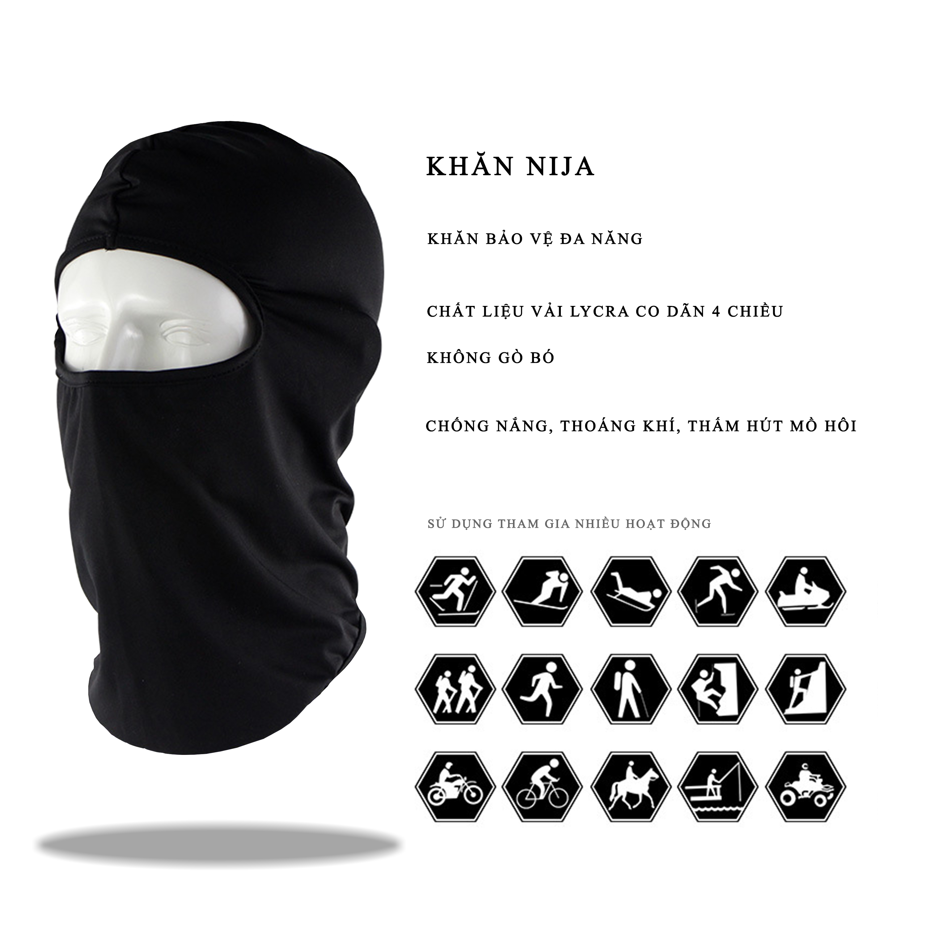 Khăn Trùm Đầu Ninja Chống Nắng Ninja Basic Vải Thun Lỗ Kim Co Giãn 4 Chiều (2 Mẫu)