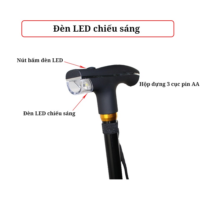 [HCM]Gậy có đèn LED cho người già GA3
