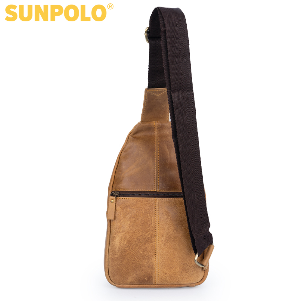 Túi đeo chéo da thật cao cấp SUNPOLO STU101 (Nâu bò)