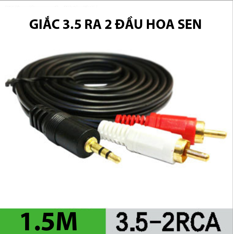 Cáp AV 3.5 Ra 2 Đầu Bông Sen 1.5m/ 3m - Đen [Loại thường]