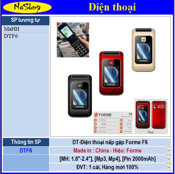 NaShop - Điện thoại Forme nấp gập F6, DTH