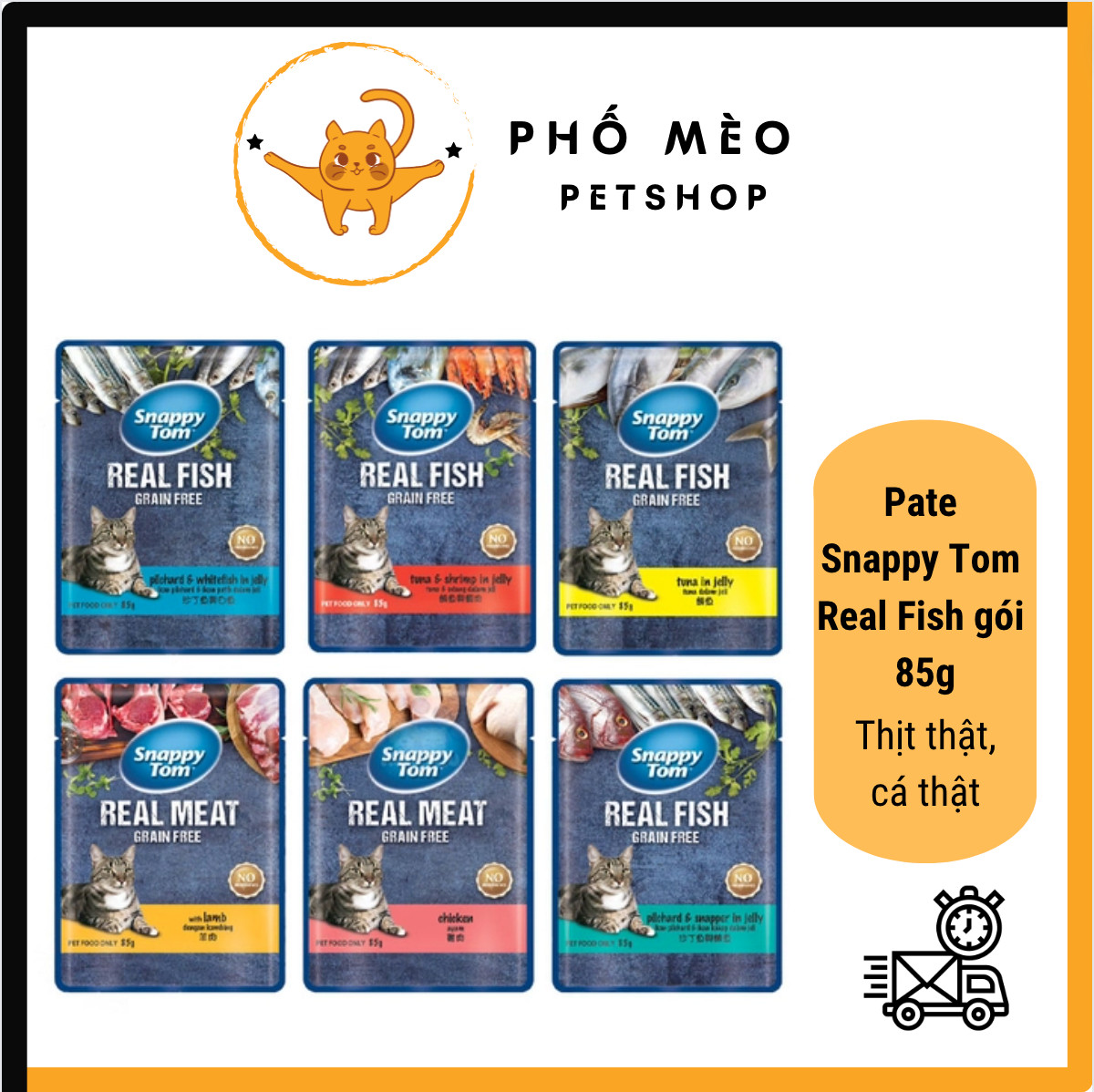 Pate mèo Snappy Tom Real Fish 85G, thịt cá thật