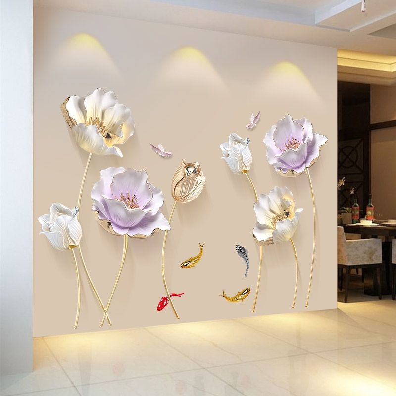 [Size lớn] Decal dán tường hoa sen đá 3D sang trọng