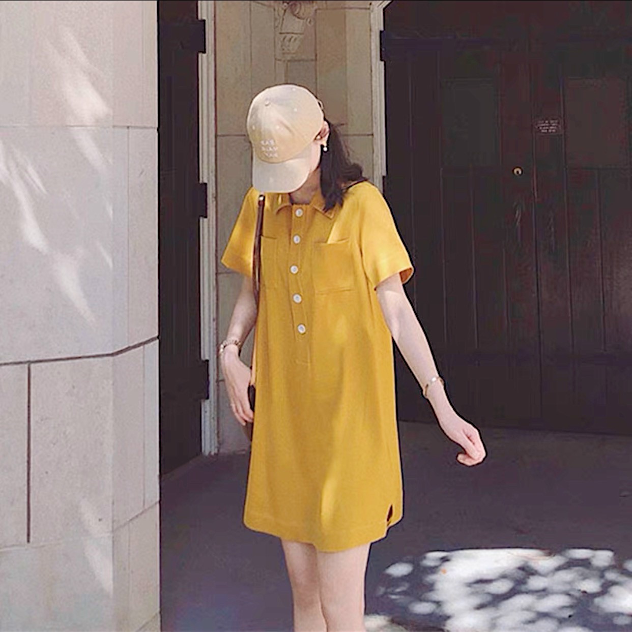 Đầm sơ mi suông viền chỉ 3 màu