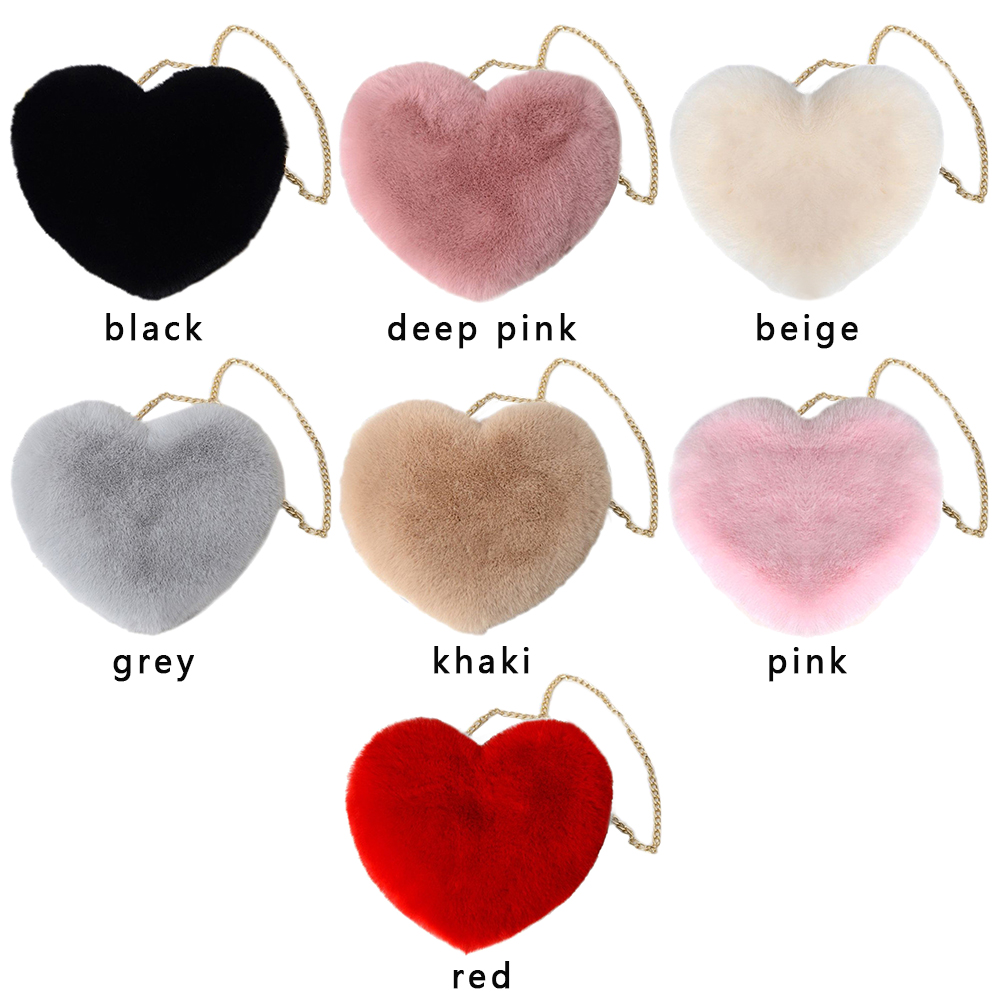 WENKEN Phụ nữ Lông giả mềm Dễ thương Chuỗi Hình trái tim Túi đeo vai Túi thư Túi xách đeo chéo