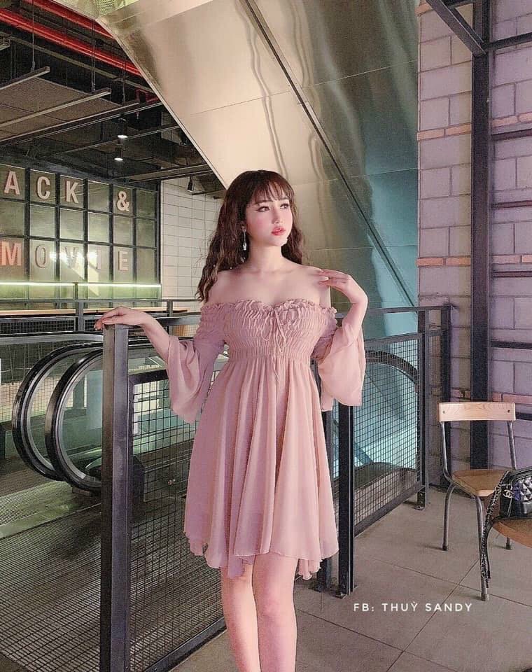 [HCM]Đầm trễ vai thắt nơ tay