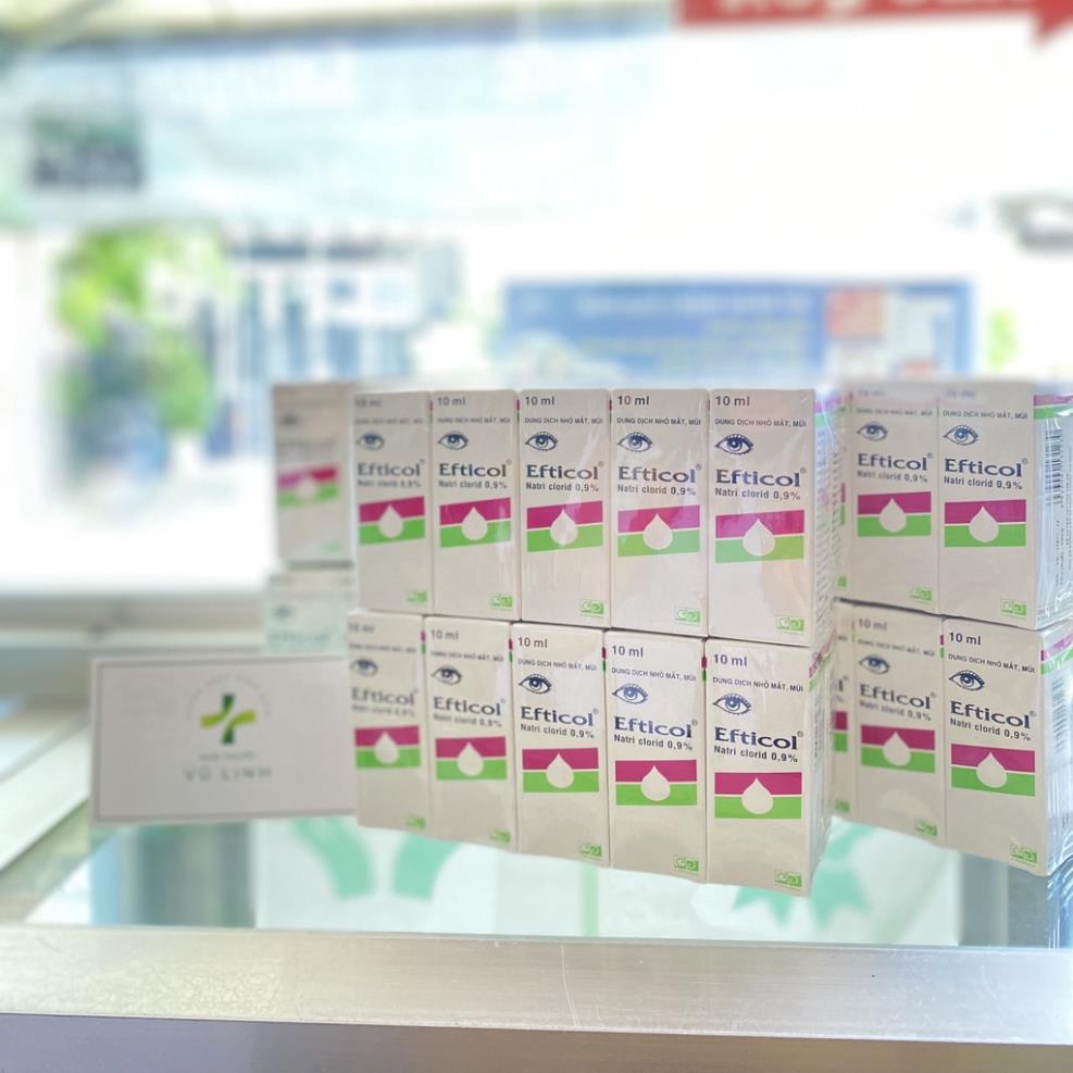 Nước Muối Sinh Lý Efticol 0,9% (chai 10ml) dùng để nhỏ mắt hoặc rửa mắt