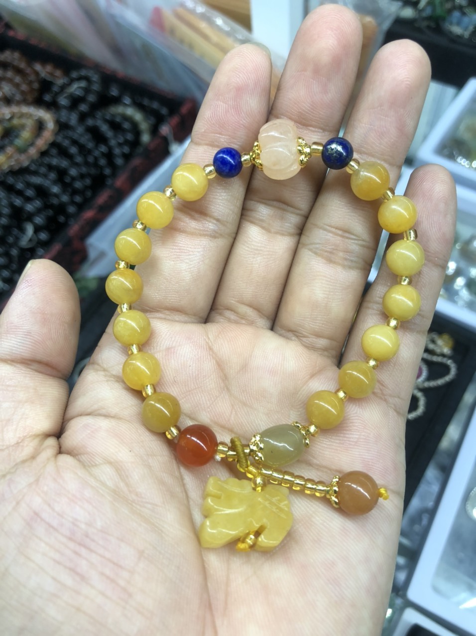 Vòng đeo tay, lắc tay kiểu bánh xe mix lu thống phong thủy đá ngọc hoàng long