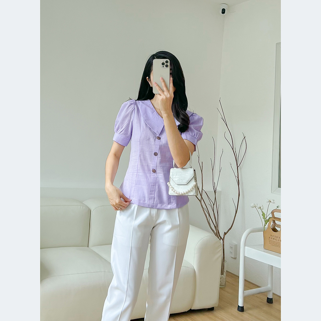 Áo kiểu công sở cổ sen cách điệu thời trang Eden - ASM218