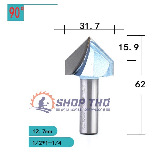 Mũi Phay 3D Tideway Đánh Góc Nhọn 90 độ