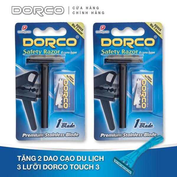 Bộ 02 set Dao cạo râu lưỡi lam cao cấp DORCO SGA 1000 + Tặng 02 dao cạo 3 lưỡi DORCO Touch 3 nhập khẩu