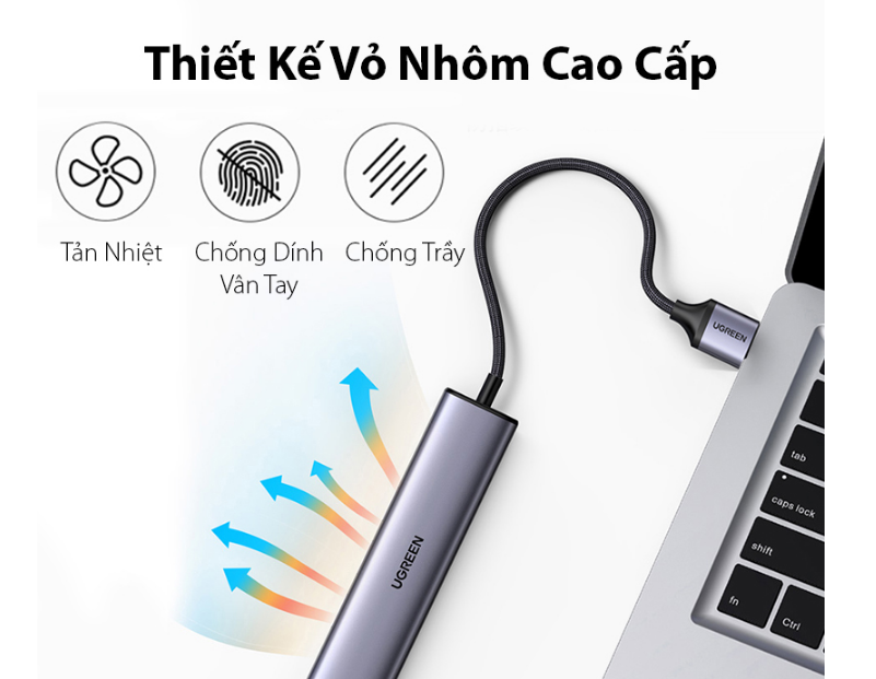 Bộ chia HUB USB 3.0 sang Lan 100/1000 + 3xUSB 3.0 Ugreen 20915 (Có trợ nguồn USB-C)