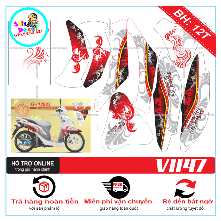 TEM XE VISION 2012, TEM TRÙM XE VISION 2012 HOA VĂN TRẮNG ĐỎ