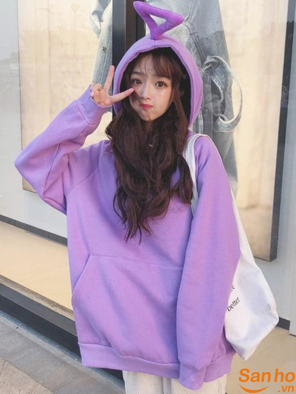 Áo HooDie Basic Trơn Unisex , Áo Nỉ Bông Trơn Tím