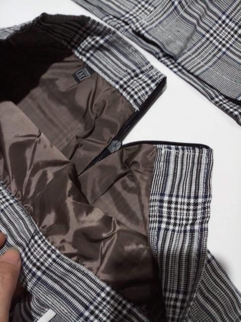[HCM]Set Chân Váy Kiểu Và Áo Croptop Kẻ Dễ Thương