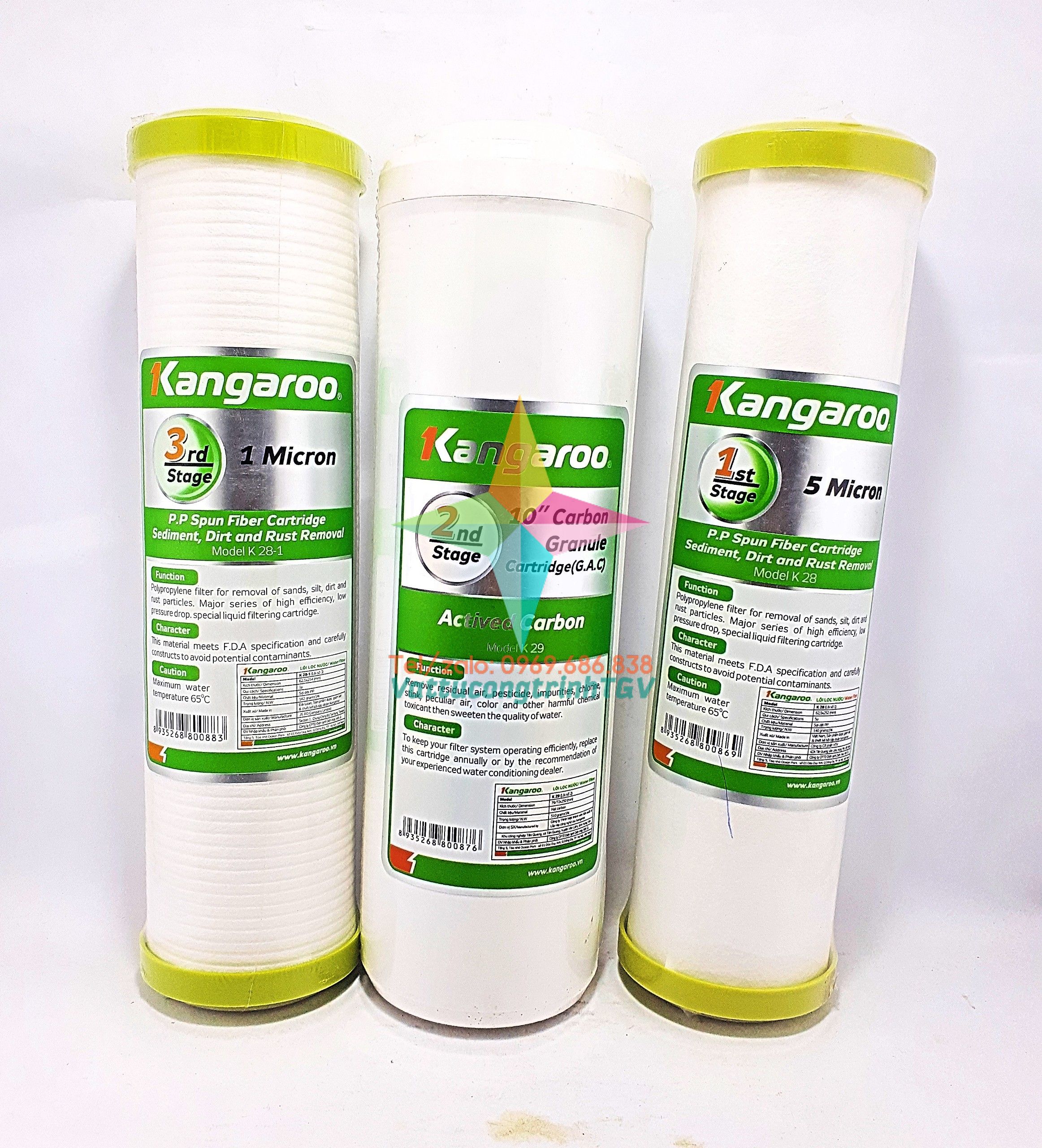 Bộ 3 lõi lọc nước kangaroo số 1.2.3