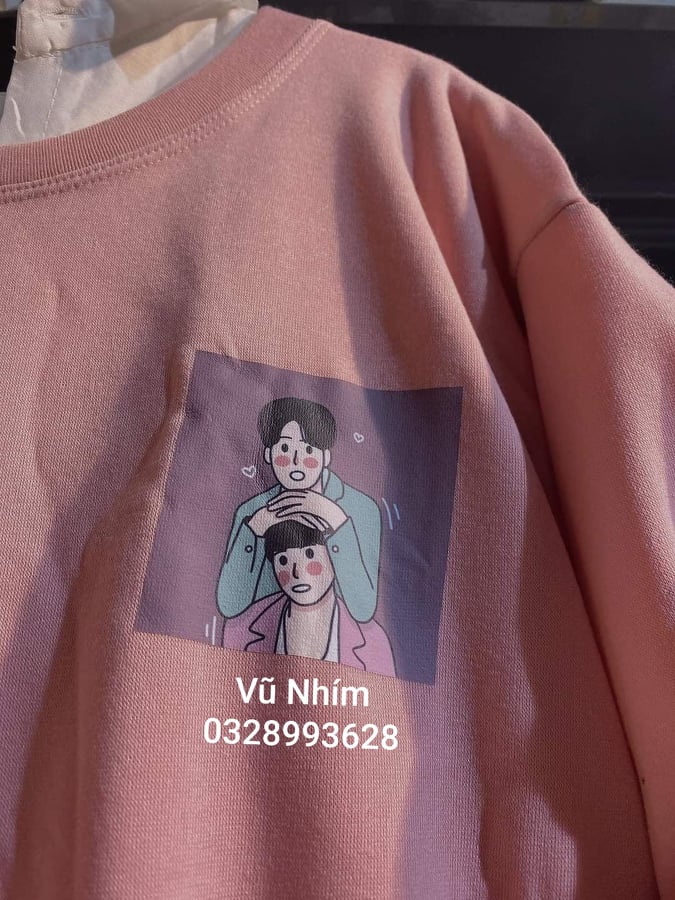 Áo nỉ sweater đôi bạn thân màu hồng