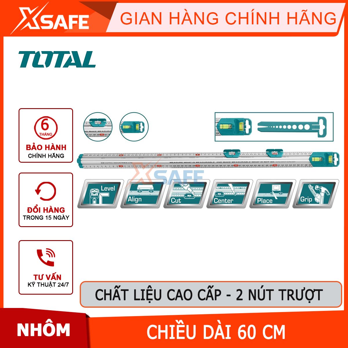 Pair size measurement total TMT646003 length 60cm, aluminum Ruler 2 button slip easy-to-read, structure triangle powerful-genuine-xsafe