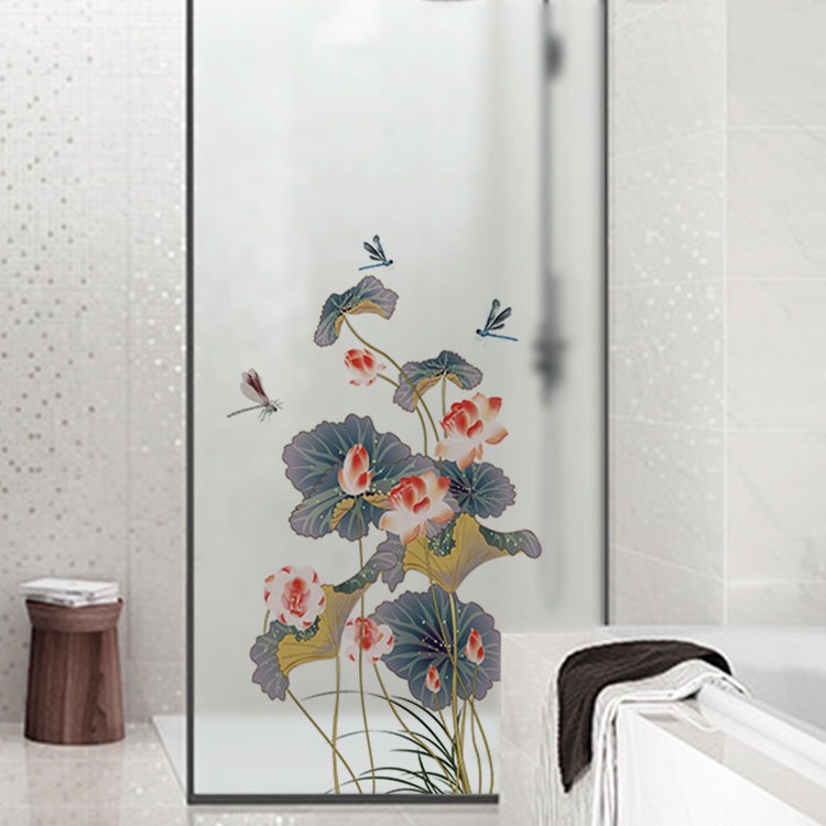 Decal dán kính cao cấp - Hoa sen sẫm màu ( 60x116cm )-DK1141