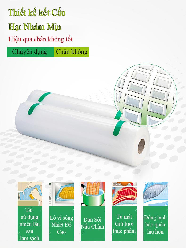 túi hút chân không 1 mặt nhám 17x500cm
