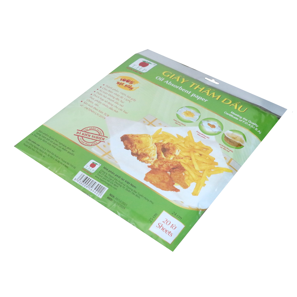 Giấy thấm dầu thực phẩm Nhật Bản kích thước 24x25cm 20 tờ thấm đồ ăn chiên rán - Tuyền Hưng Phú