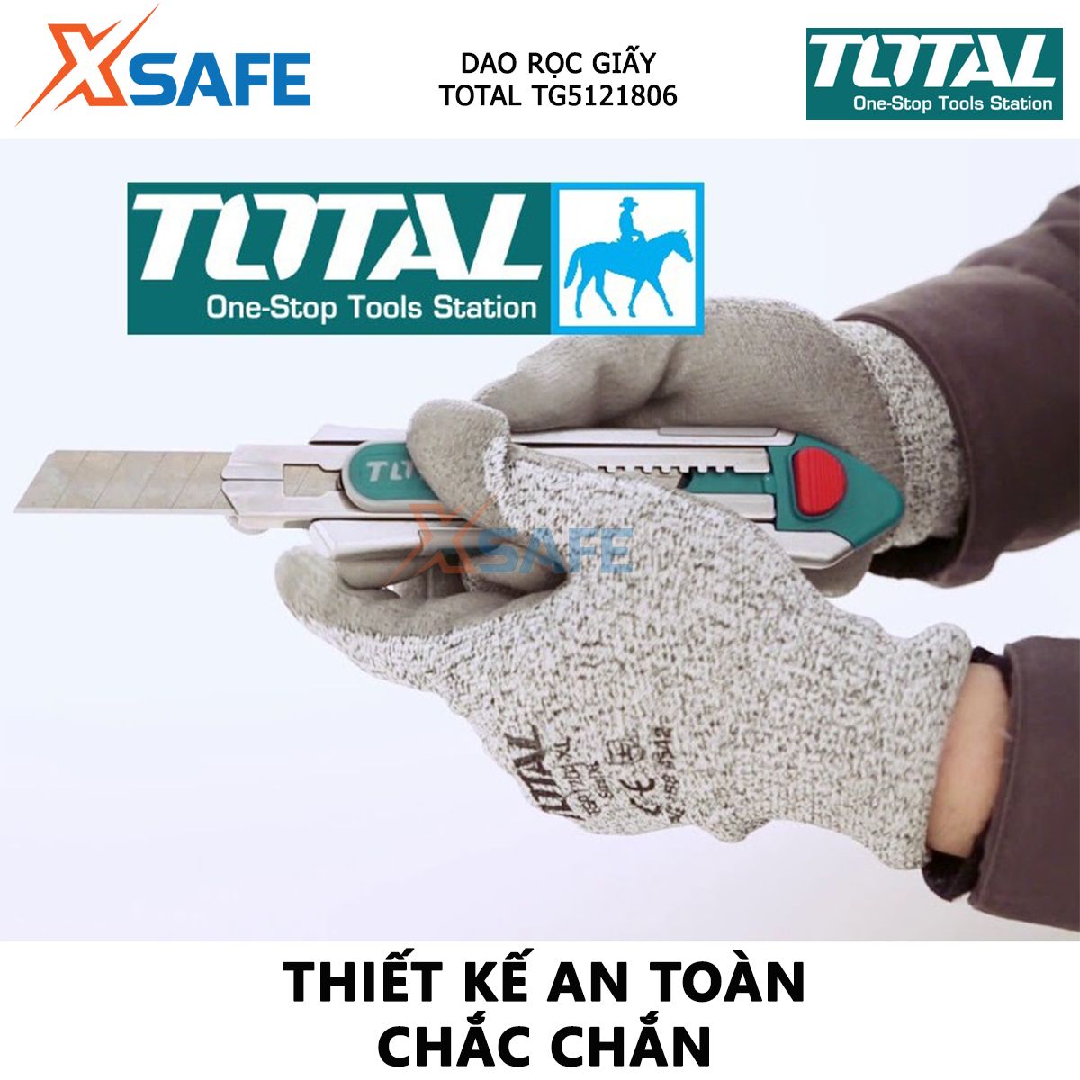 Dao rọc giấy TOTAL TG5121806 | dao cắt giấy kích thước lưỡi 18 x 100mm, kèm 6 lưỡi cắt dán giấy, các loại hộp