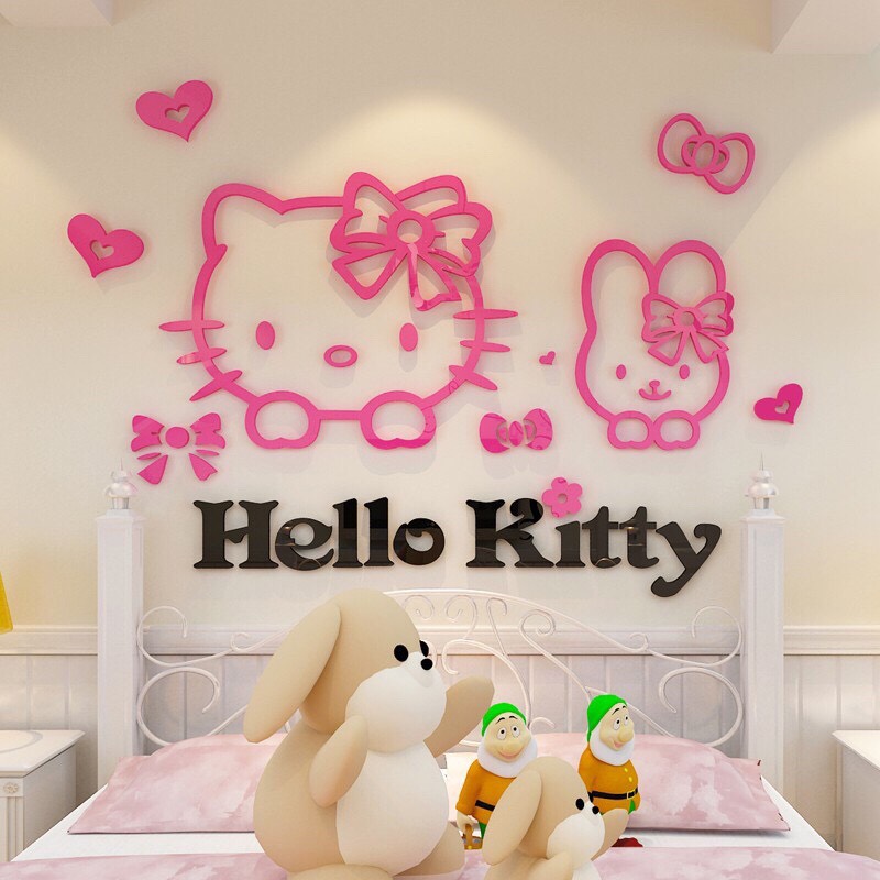 Tranh dán tường 3d - KITTY ĐÔI HỒNG