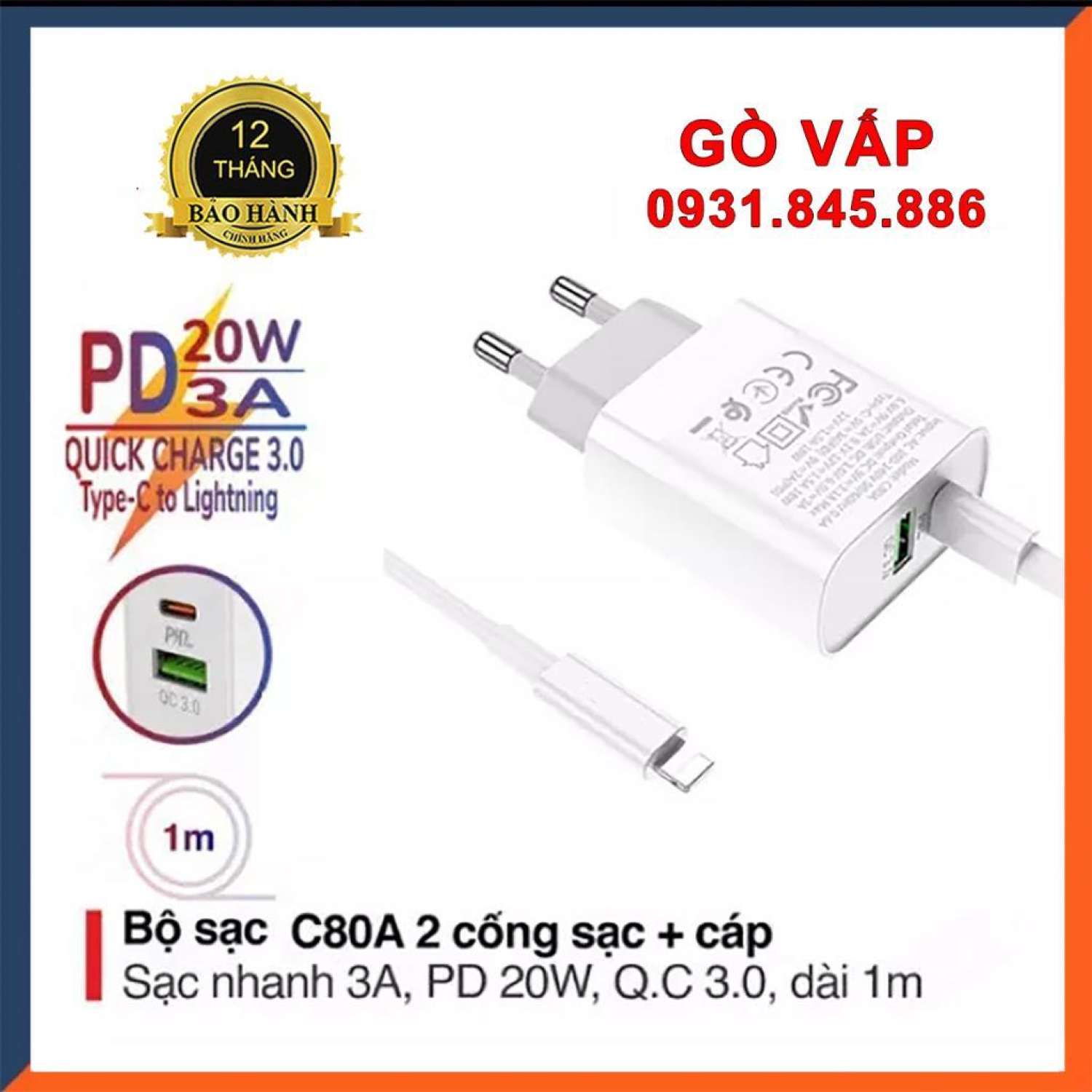 Bộ Sạc Nhanh IP hone 14 13 12 11 Promax Siêu Tốc cao cấp Hoco C80 C80A cáp