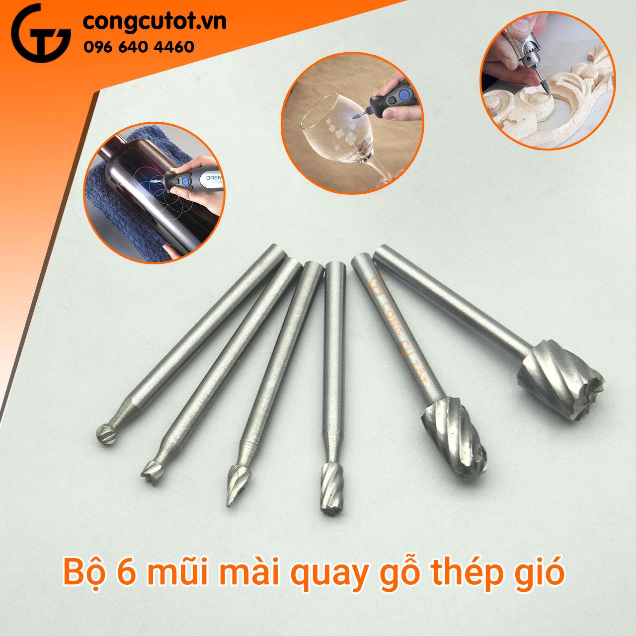 Bộ 6 mũi phay gỗ trục 3mm