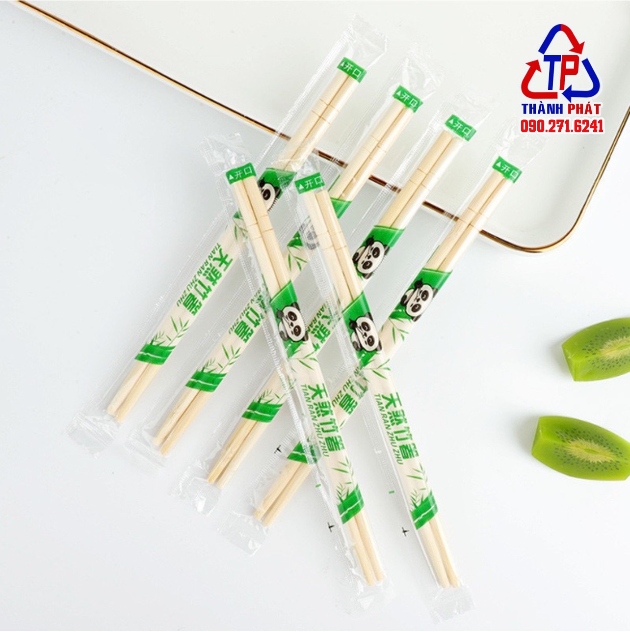 100 Đũa tròn dùng 1 lần gấu trúc - Đũa kèm tăm