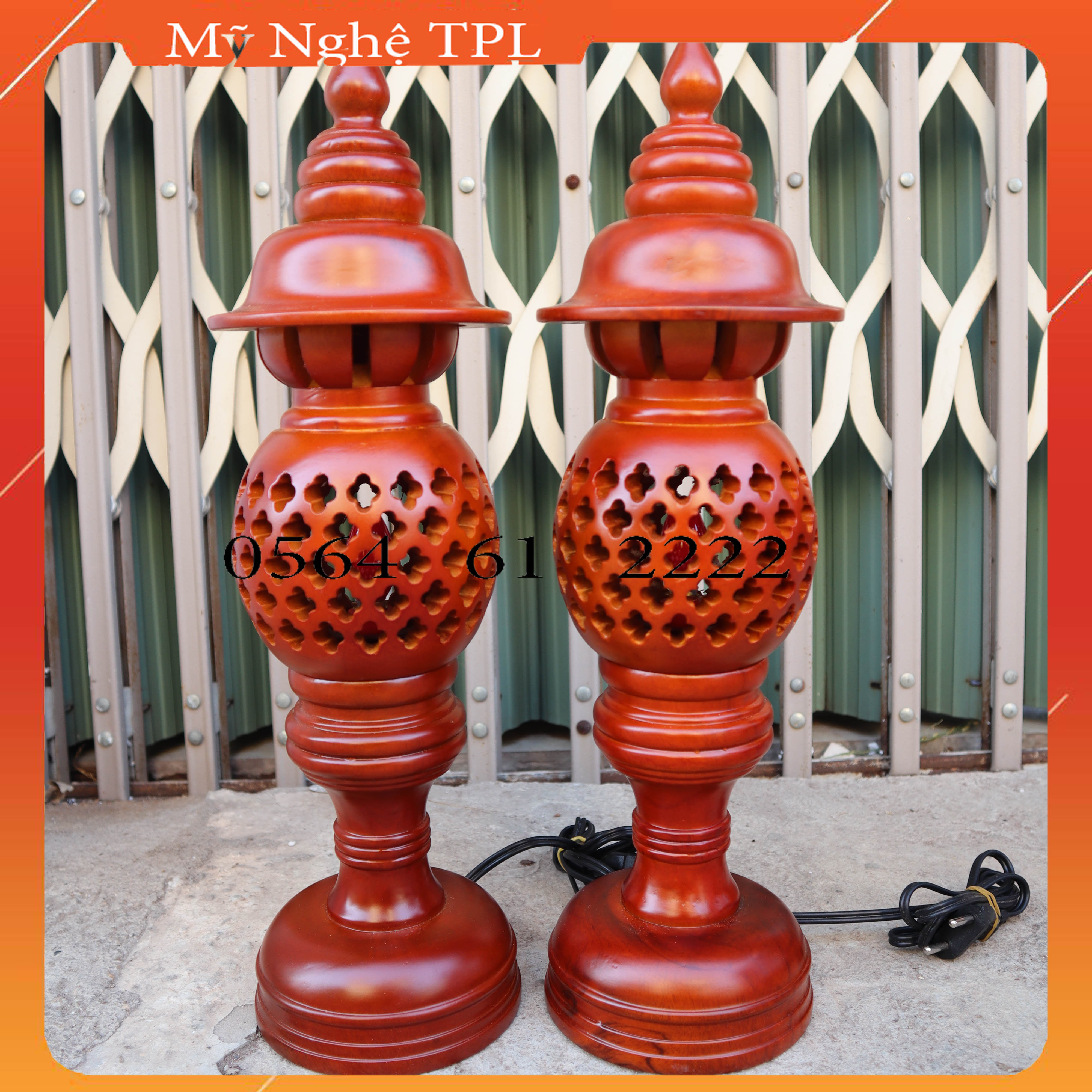 (Video)Đôi đèn tổ ong Cặp đèn thờ gỗ xà cừ đèn cúng bàn thờ 3 chiều cao