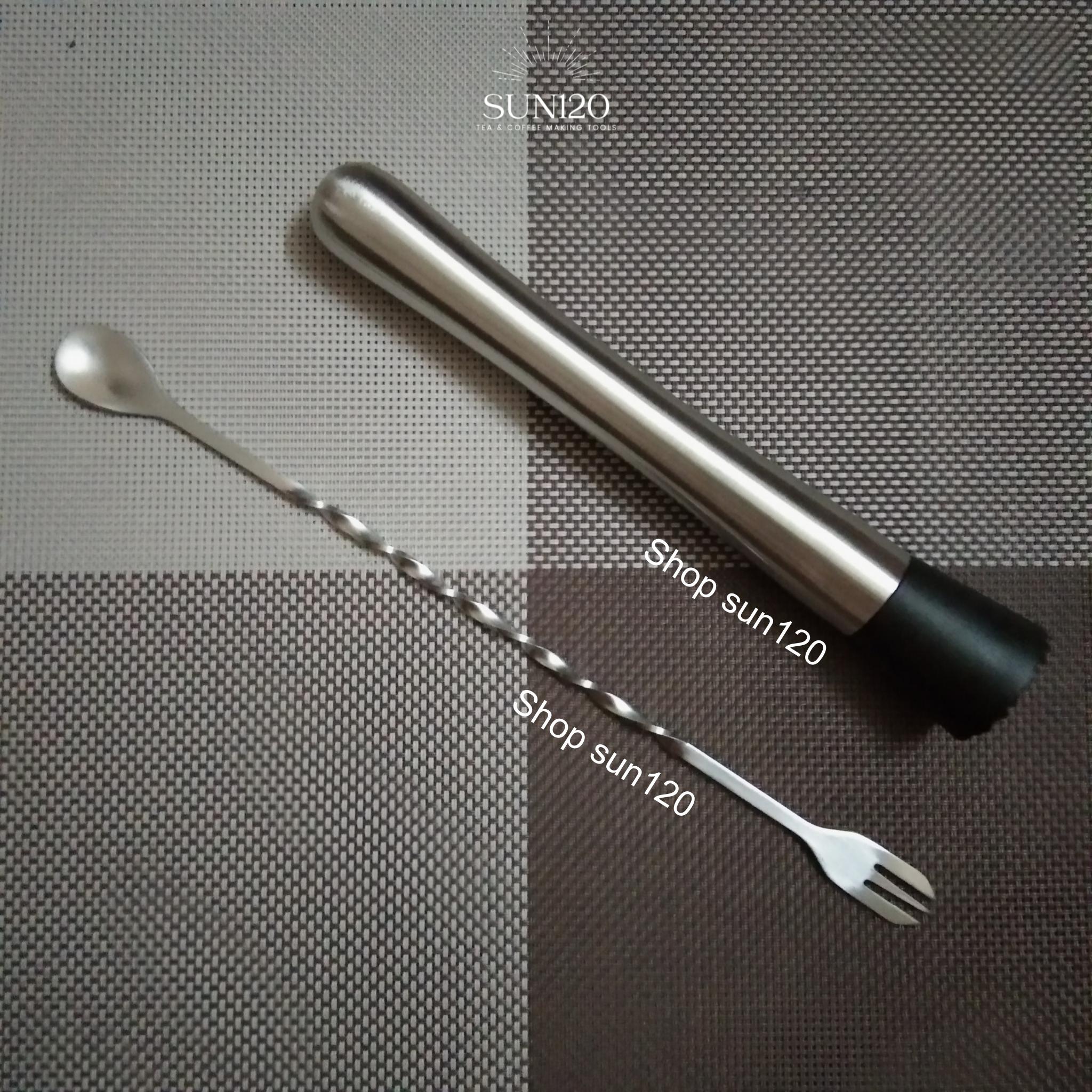 Dụng cụ pha chế trà sữa cocktail chày dầm pha chế hoặc muỗng khuấy hai đầu pha chế bar spoon