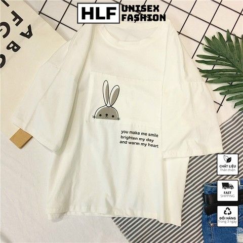 Áo thun nữ tay lỡ form rộng thỏ Make smile xinh đẹp áo phông nữ form rộng HLFashion