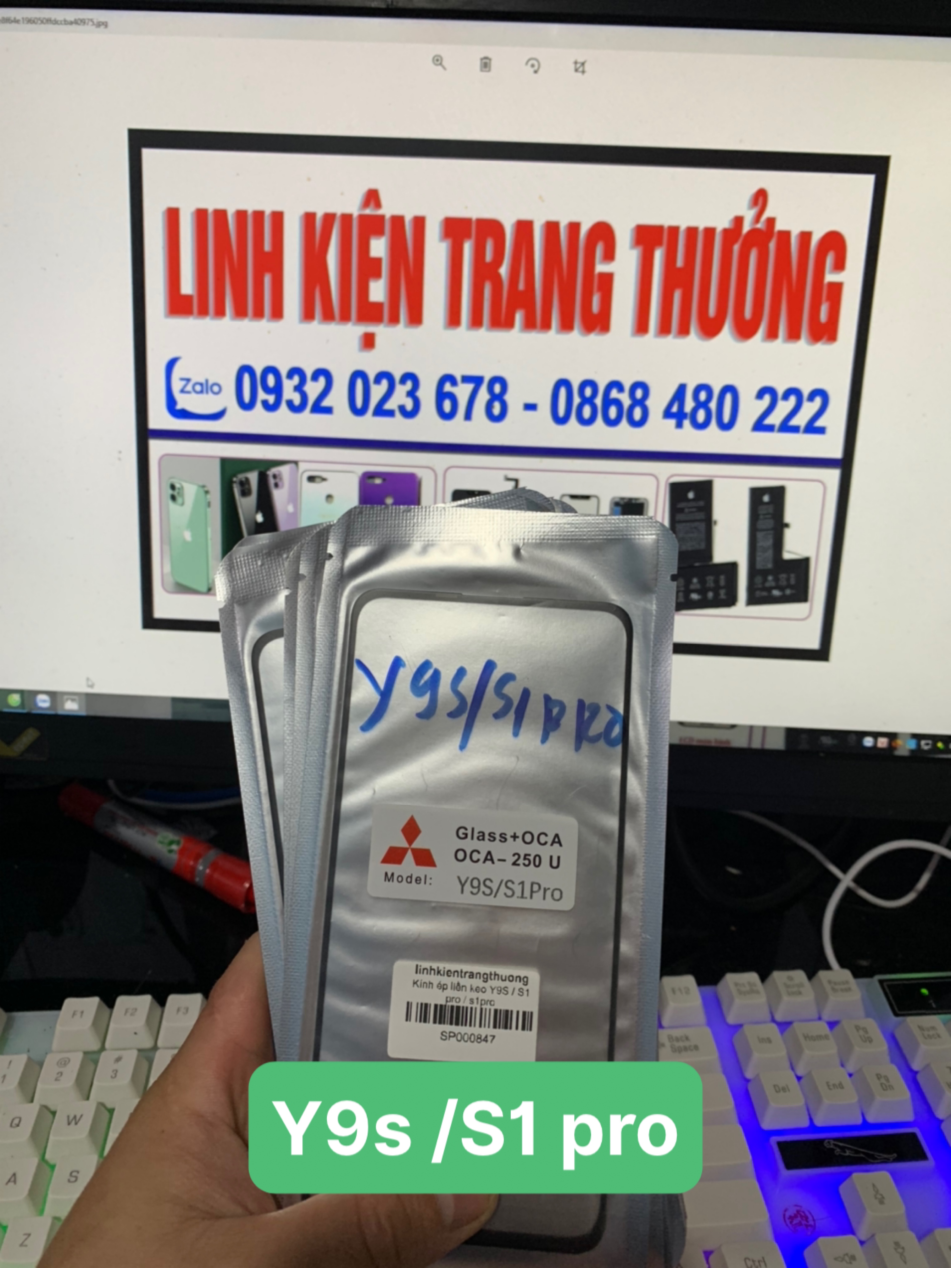 Kính ép liền keo Vivo S1 Pro / Y9s